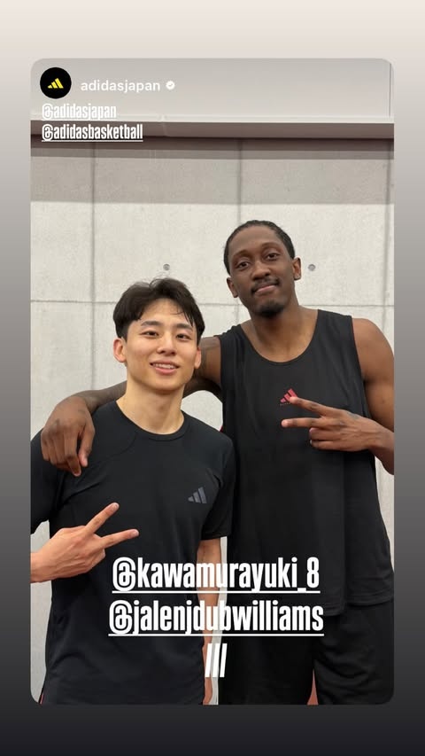 日本行圆满结束！杰伦·威廉姆斯在社交媒体晒出与河村勇辉的合照